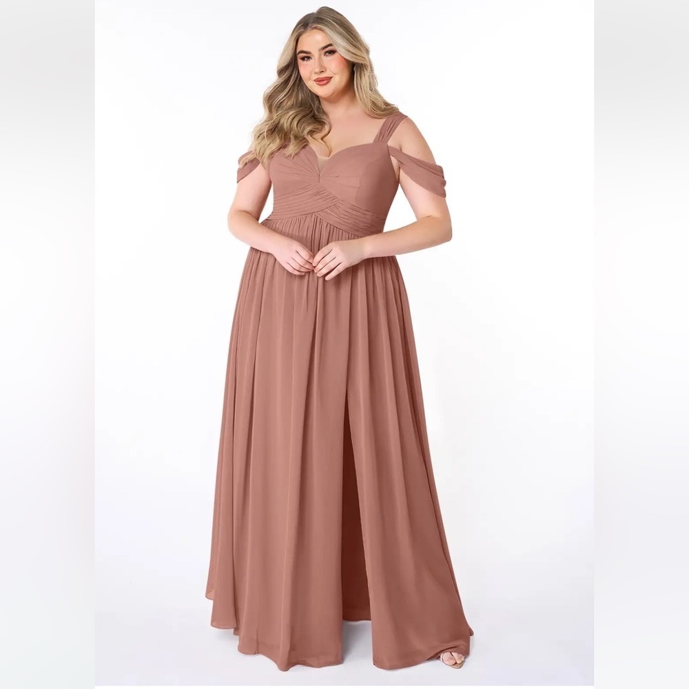 NWT Azazie Lianne Elegant Rose Pink Off-Shoulder Women's Dress Size A18 - Picture 1 of 7